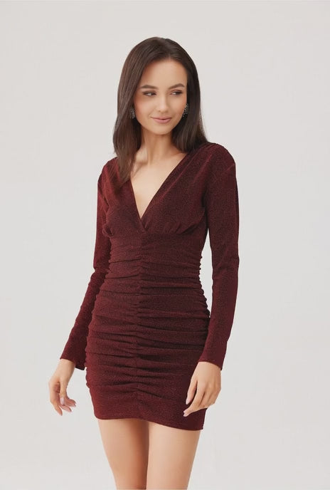 Scarlet | Ruched Glitter V-Neck Mini