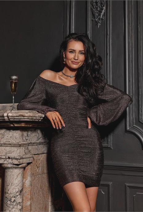 Celine | Glitter Ruched Bardot Mini